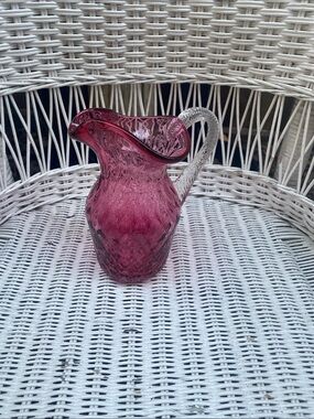 Vintage hand-blown cranberry glass pitcher
